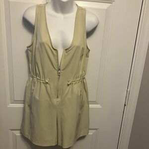 Calia By Carrie Underwood Sz S Sage Green Zip Front Soft Utility Romper Shorts